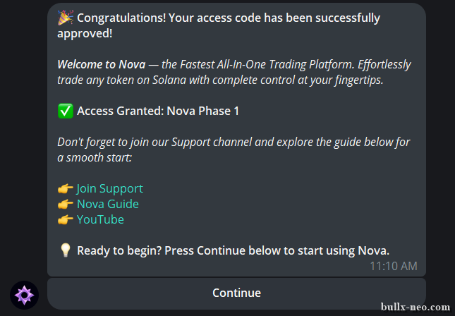 nova bot access code